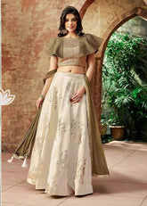 cream color jacquard silk lehenga